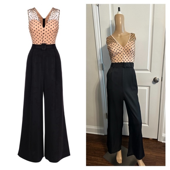 ✨NEW✨-RETRO POLKA DOT WIDE LEG BELTED JUMPSUIT - Picture 3 of 11